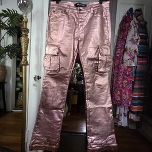 Valabasas RARE Shimmering Metallic Cotton Candy Pink Cargo Pants